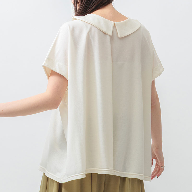 婦人『m.m.o』冷感鹿の子ポロ衿フレンチ袖プルオーバー