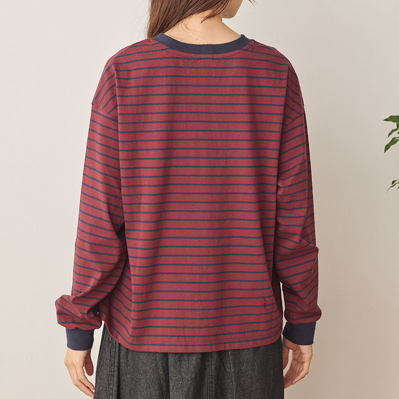 婦人『cloudnine』長袖刺繍入りボーダーカットソー