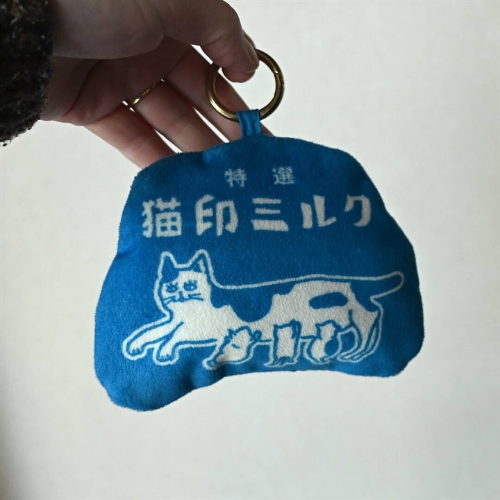 『星羊社』猫印ミルクお遣い袋 ふかふか収納ポーチ付 エコバッグ
