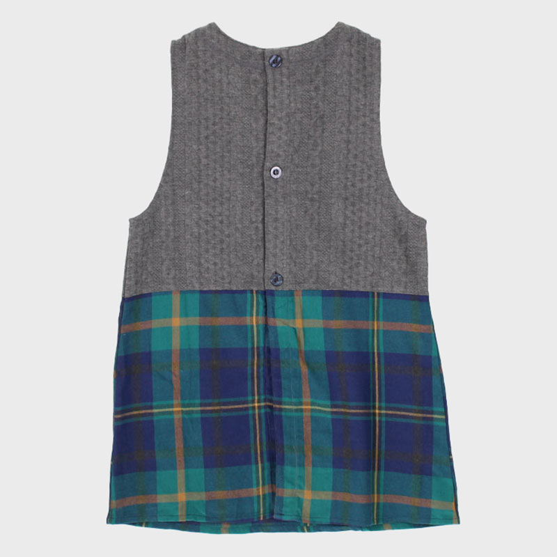 婦人ジャガードニット切り替え背ボタンエプロン