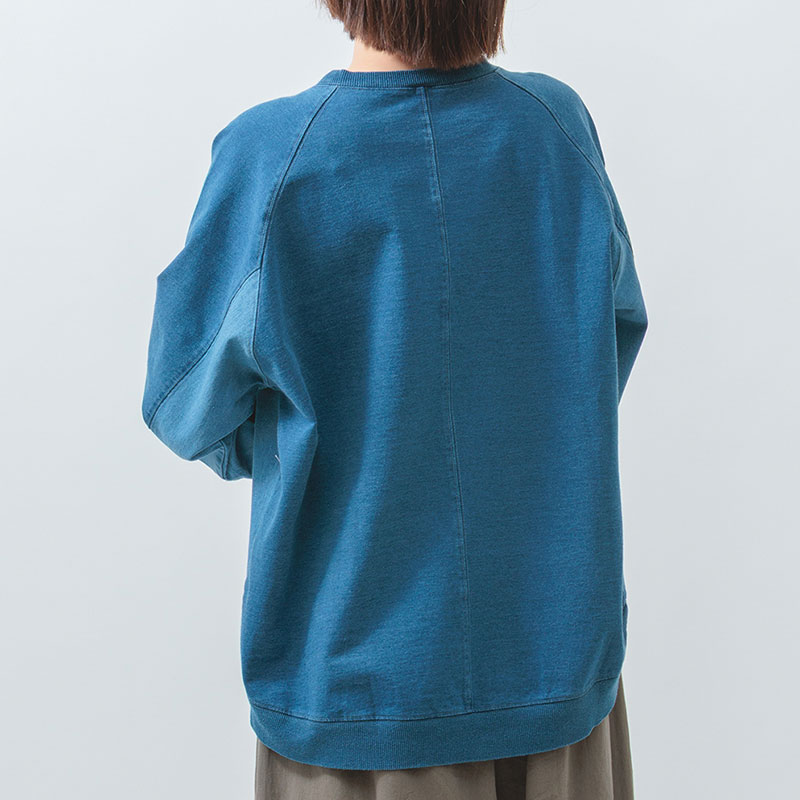 婦人『m.m.o.』インディゴ裏毛ラグランプルオーバー