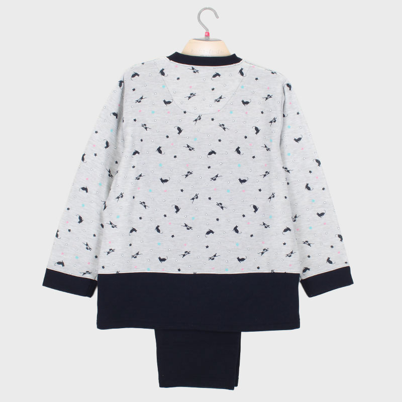 婦人裏起毛Tスーツパジャマ(ネコ)