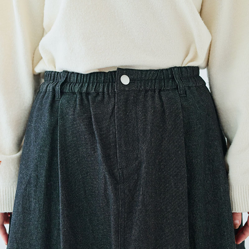 婦人『cloudnine』8oz布帛デニム無地9分丈バルーンスカート