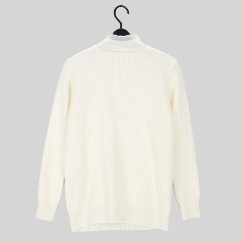 婦人裏起毛パールビーズハイネックニット