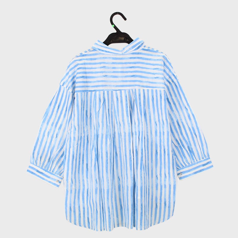 婦人オーガニックコットンストライププリントシャツ