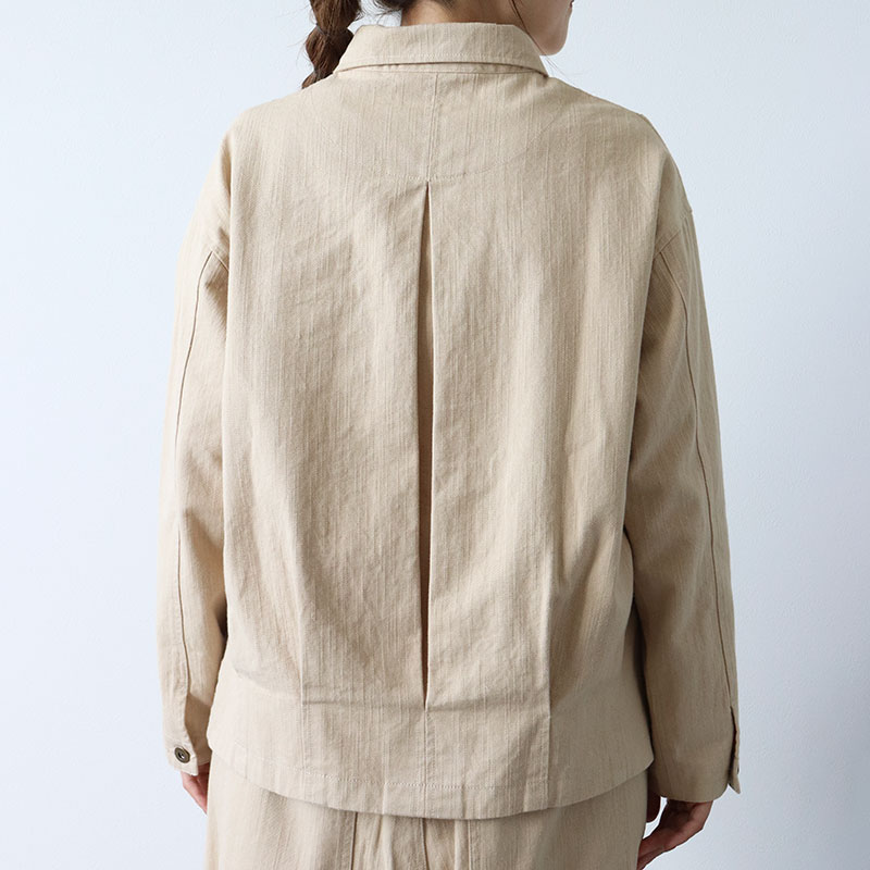 婦人『cloudnine』9.3ozタテスラブ入り 丸襟ポケット付きジャケット