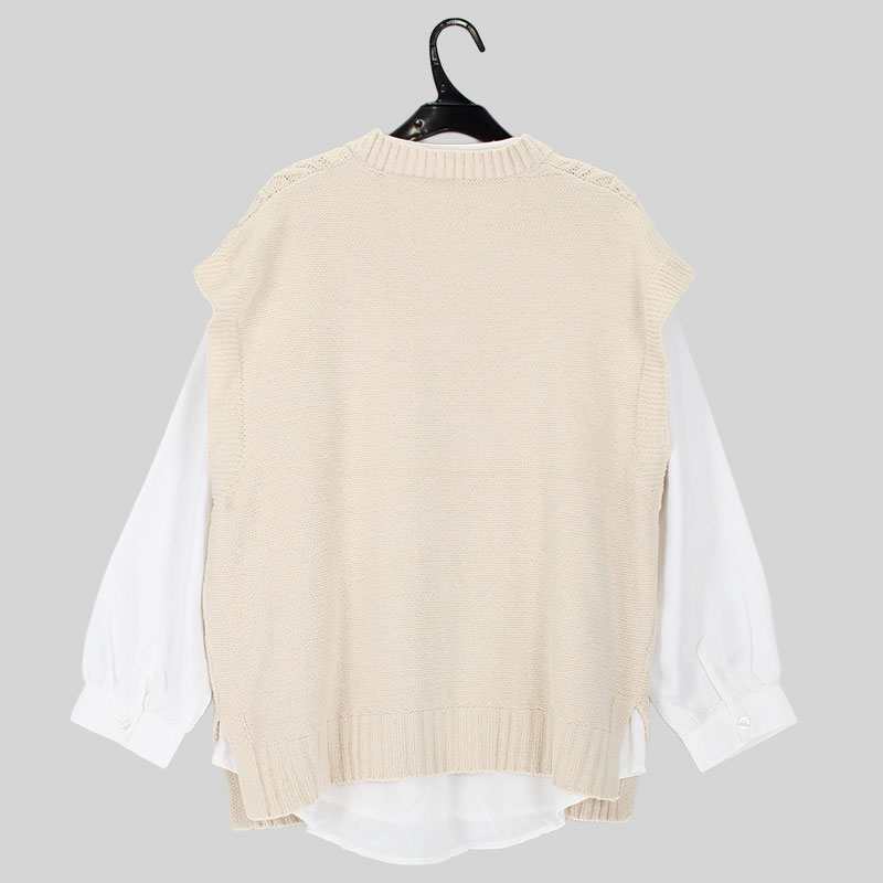 婦人『m.m.o.』モールニットベスト×ブラウスアンサンブル