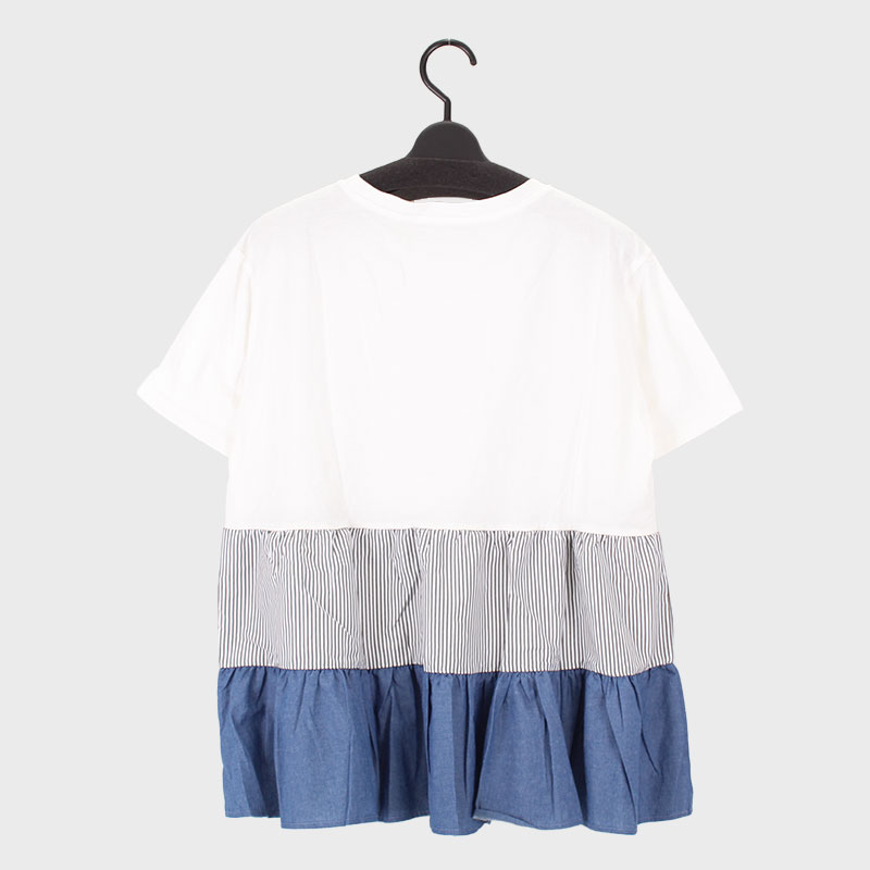 婦人半袖布帛使いデザインカットソー