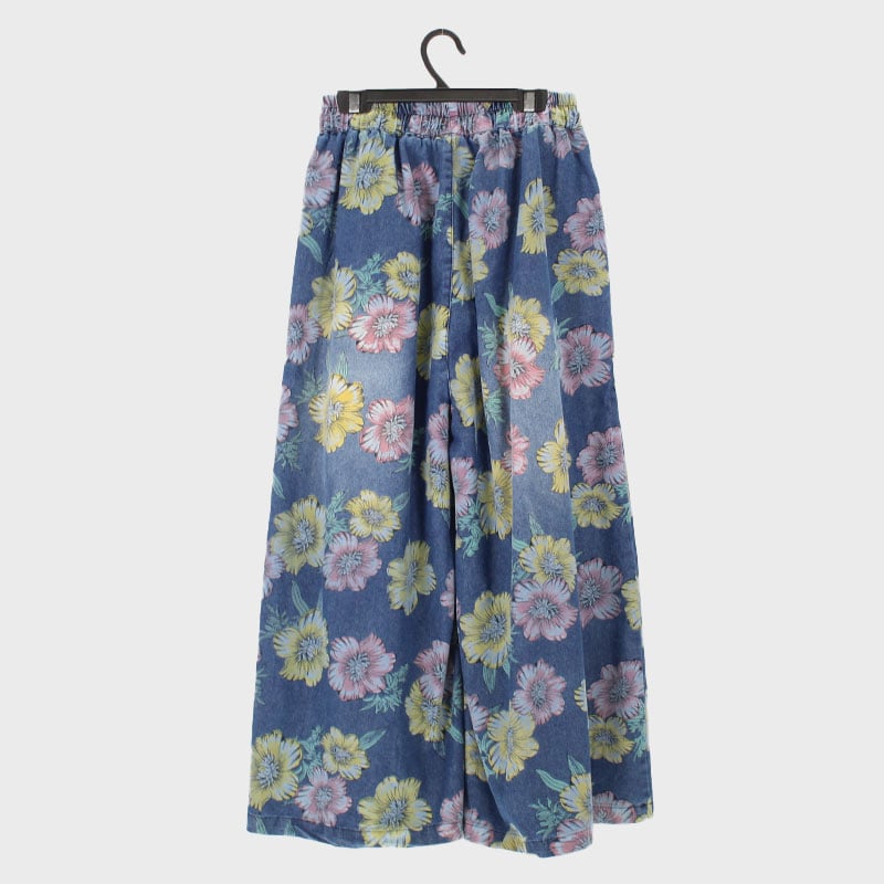 婦人プリントデニムワイドパンツ