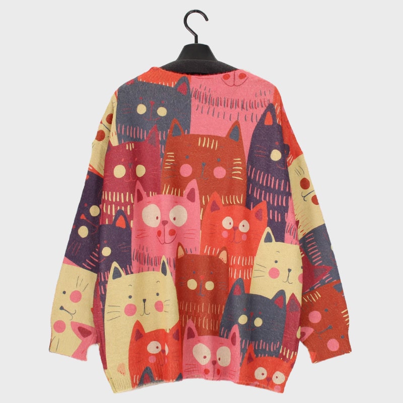 婦人丸首デジタルプリントセーター