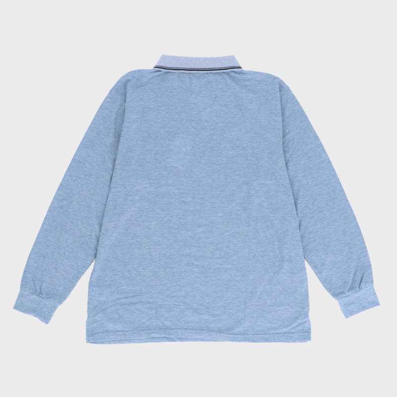 紳士大寸 長袖鹿の子ボーダー柄ポロシャツ