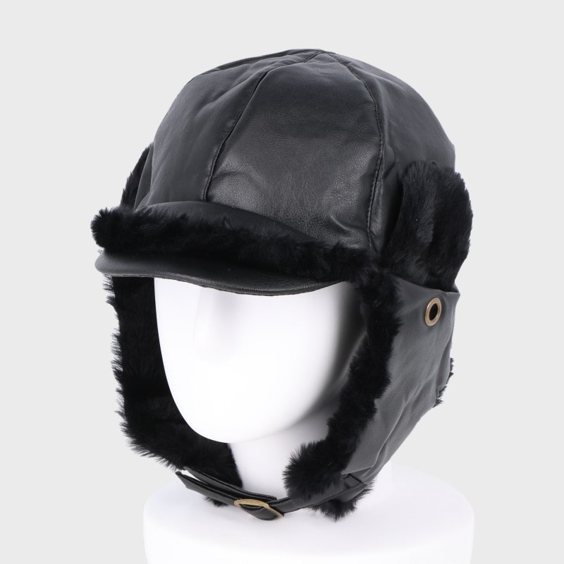 外耳付き合皮フライトキャップ・飛行帽