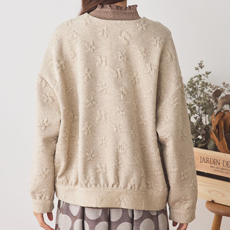 婦人『cloudnine』前開き花モチーフふくれジャガードジャケット
