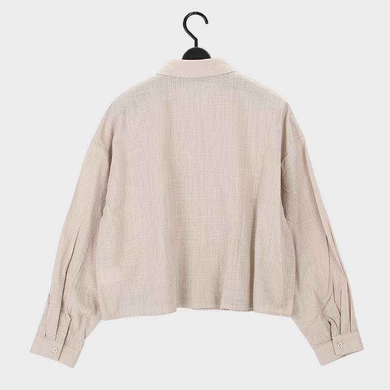 婦人長袖ショート丈ネコ刺しゅうシャツ