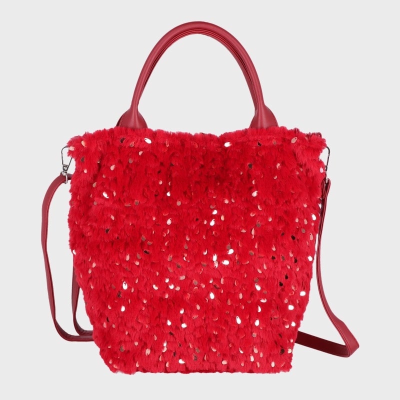 婦人スパンコールファー2Wayトートバッグ