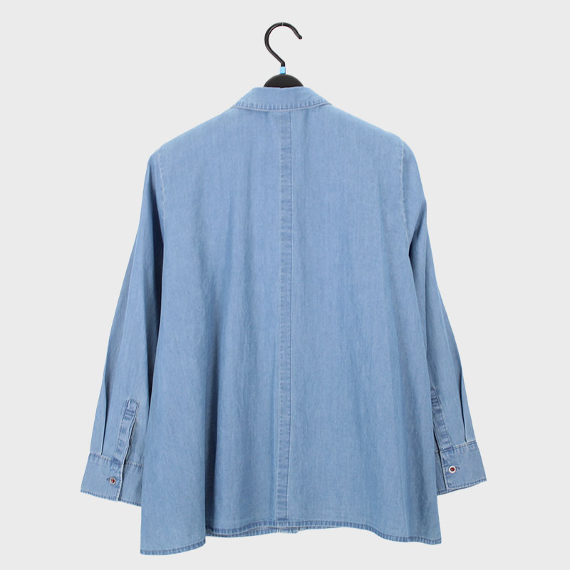 婦人サボテン刺しゅうデニムシャツ