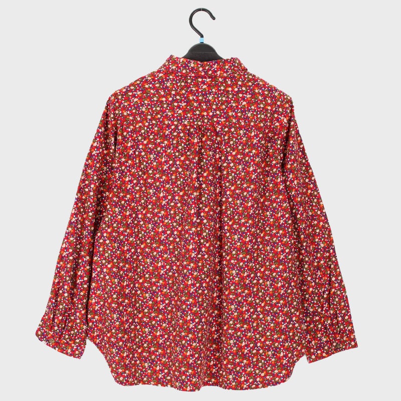 婦人コーデュロイ小花プリントちび衿ブラウス