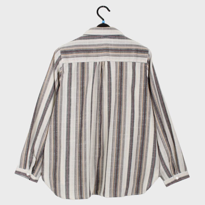 婦人ちび衿綿100%ストライプ柄ブラウス