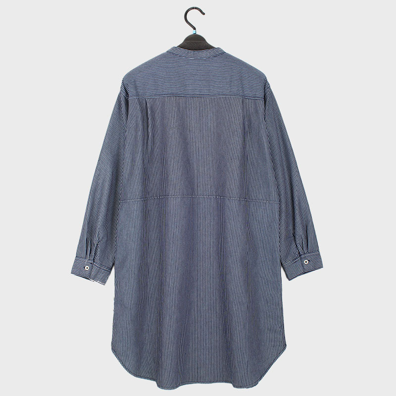 婦人ヒッコリー衿なしロングブラウス