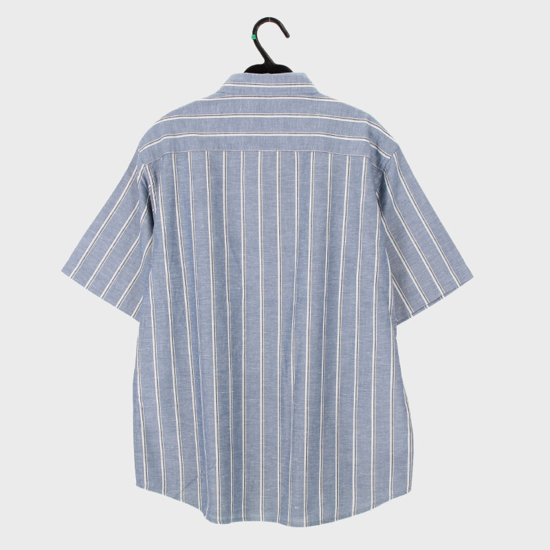 紳士半袖麻入りストライプ柄ャツ