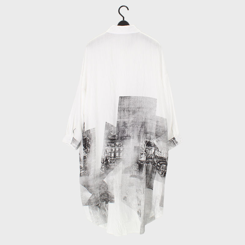 婦人長袖ロング丈ワイドシャツ