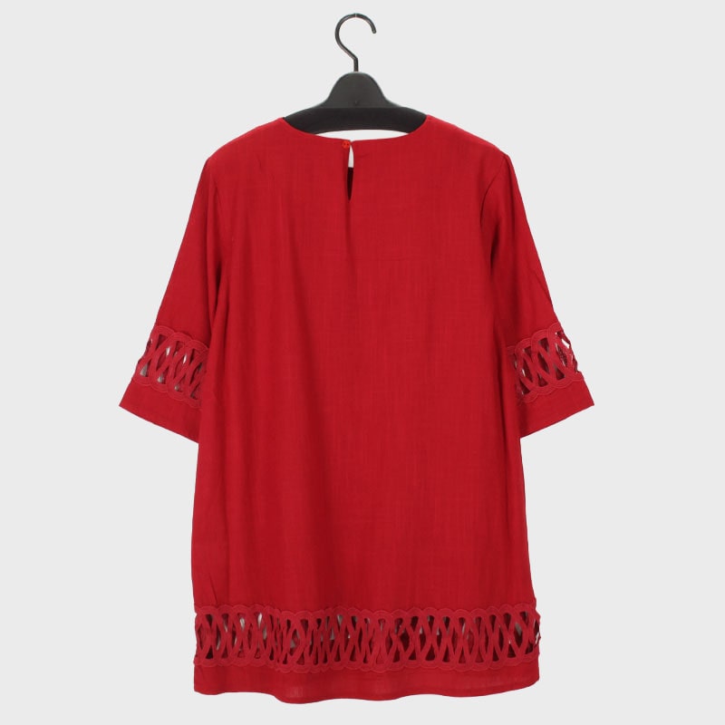 婦人7分袖麻混デザインチュニック