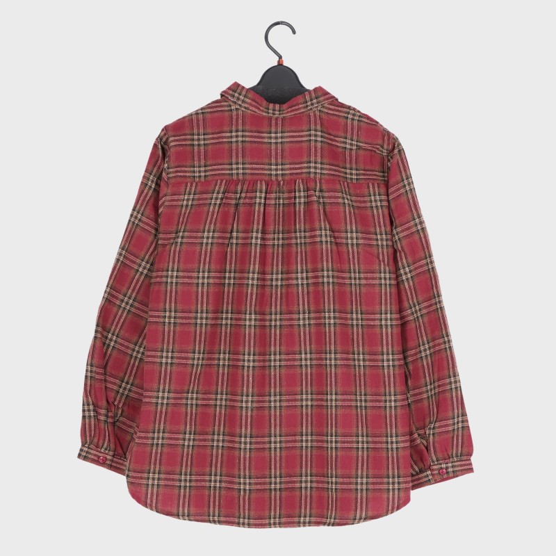 婦人胸シャーリングチェック柄シャツ衿ブラウス(LL・3L)