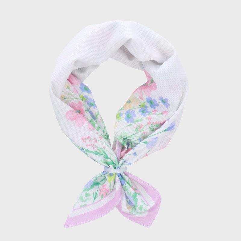 『ひんやりスカーフ』リング付きスクエアスカーフ(ボタニカル柄)/ケース付き・UVカット・洗濯機OK