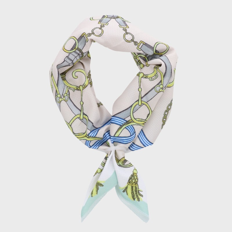 『ひんやりスカーフ』リング付きスクエアスカーフ(ベルトリボン柄)/ケース付き・UVカット・洗濯機OK