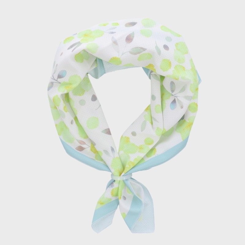 『ひんやりスカーフ』リング付きスクエアスカーフ(実とリーフ柄)/ケース付き・UVカット・洗濯機OK