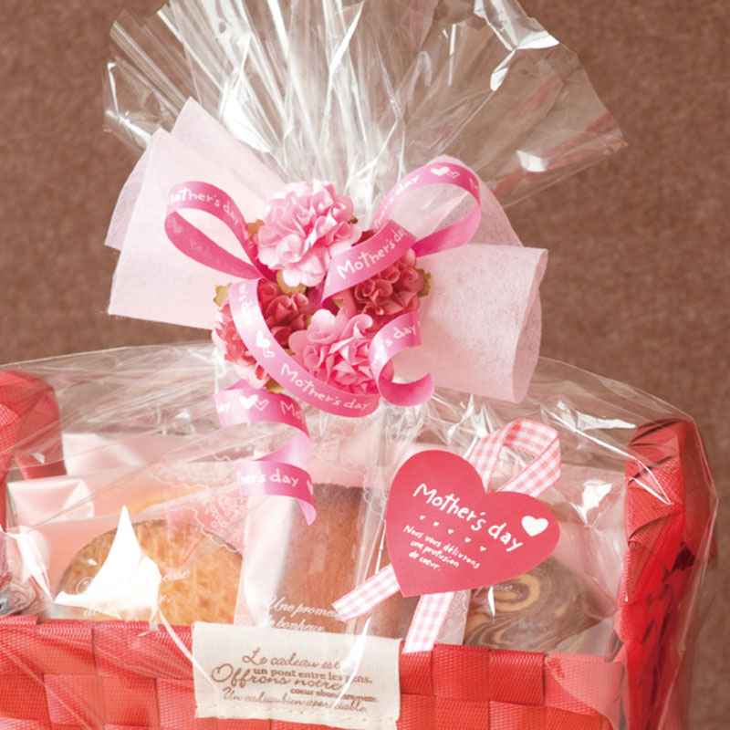 母の日シール-28 ピンクチェックリボン 30枚入《WEB》