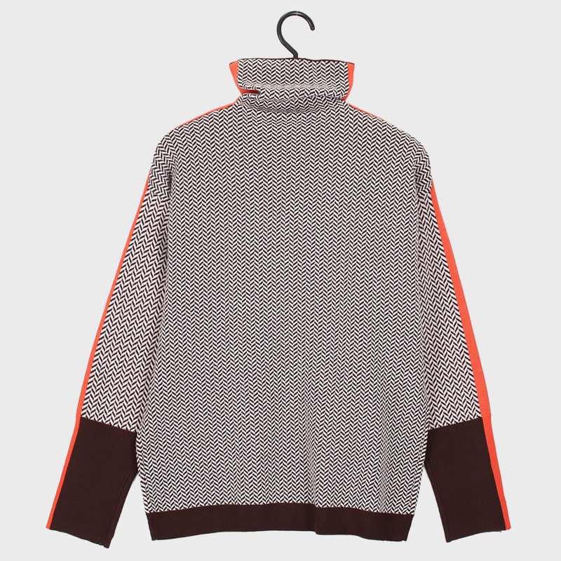 婦人ニット ヘリンボーンJQ柄袖ライン