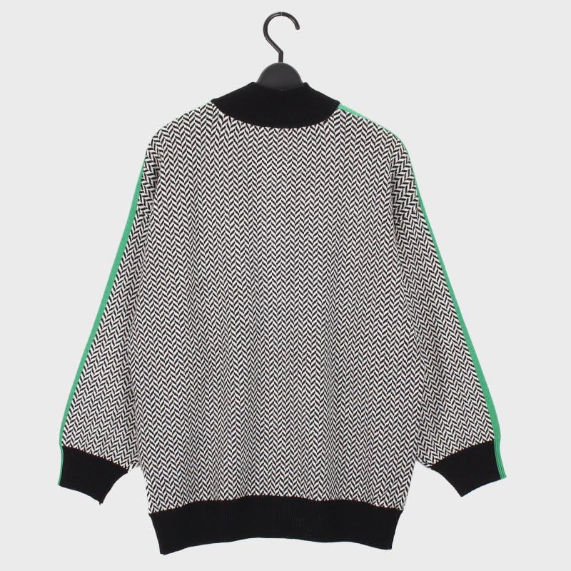 婦人ニット トラックジャケット風C/Dヘリンボーン柄袖ライン