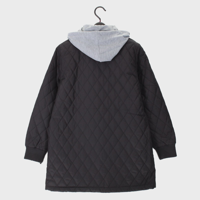 【在庫限り】婦人フード取り外し可能リブ付中綿コート