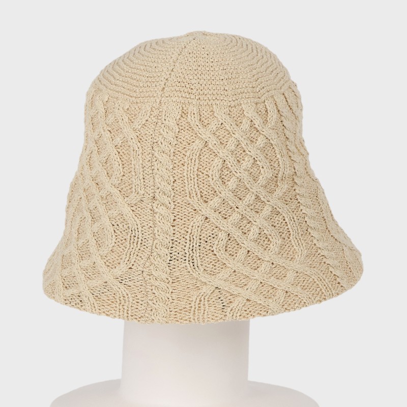 サーモ柄編みベルクロッシェハット/サイズ調節可