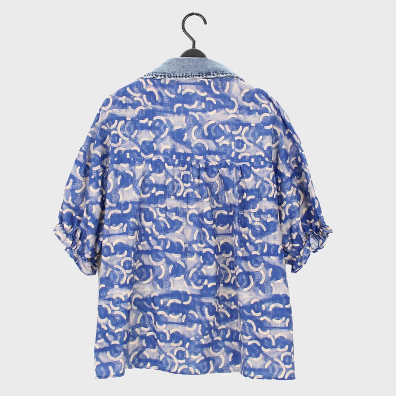 婦人『VERITE』半袖デニム襟プリントシャツ