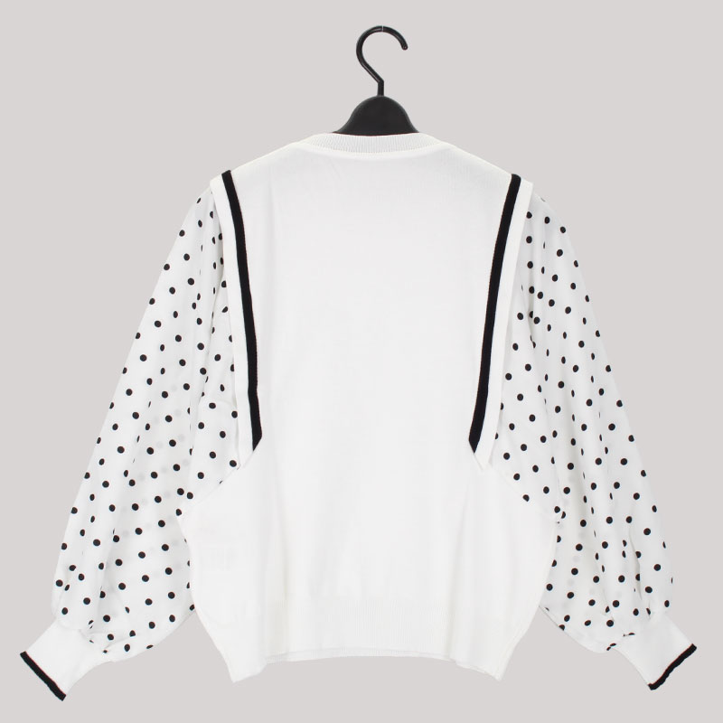 婦人ドットスリーブ切替ニットトップス