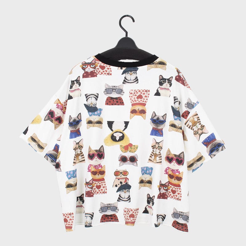 婦人『Khaki Koji』猫 プリントTシャツ