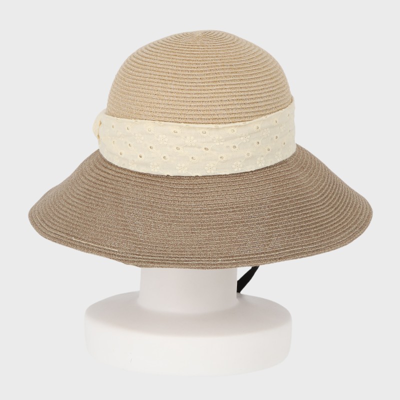 『洗える帽子』レースリボンツートンカラーキャペリンハット/UVカット・あご紐付き・サイズ調節可・抗菌防臭・吸水速乾