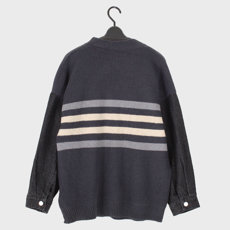 婦人袖デニム4本ラインカーディガン