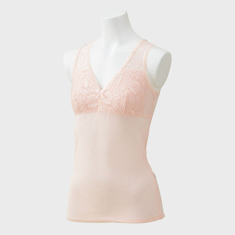婦人『日本製せせらぎ物語』メッシュ胸レースカップ付き ラン型インナー