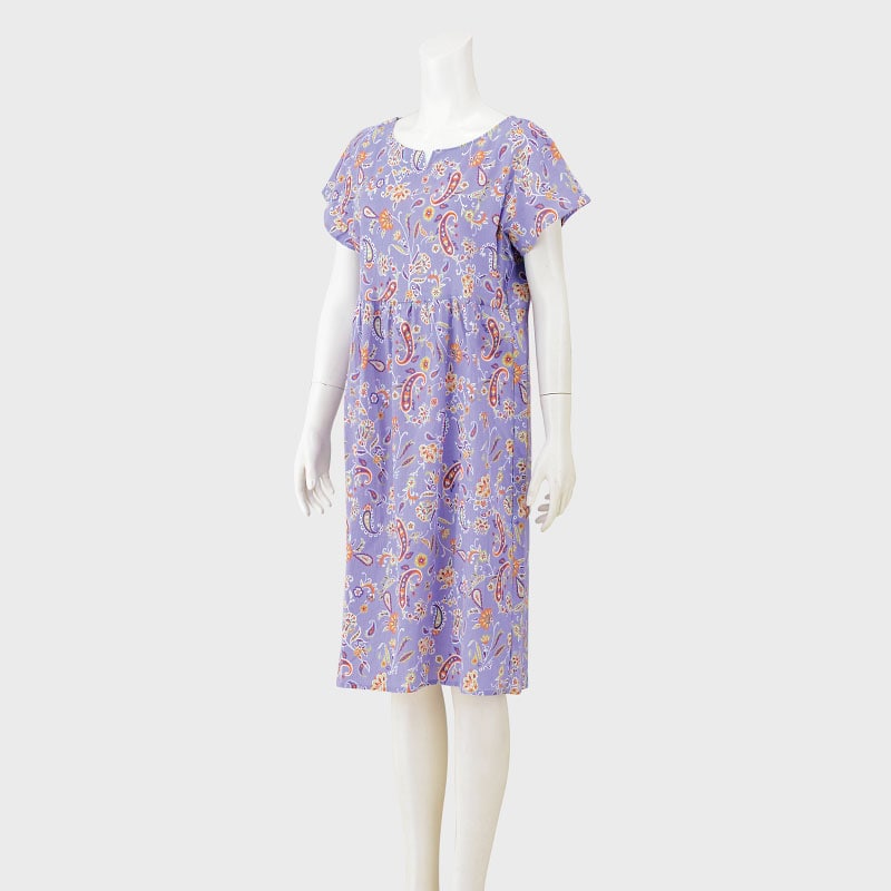 婦人『綿100%クレープ』ウエスト切り替えギャザーワンピース