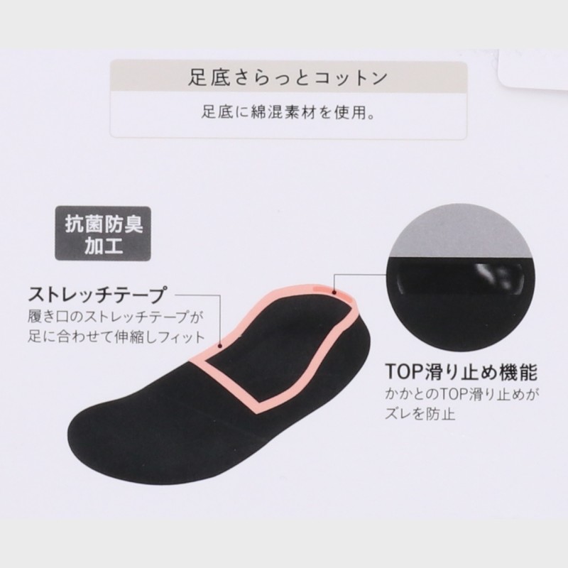 婦人『SABRINA』足底さらっとコットン脱げないスニ−カ−専用カバ−ソックス