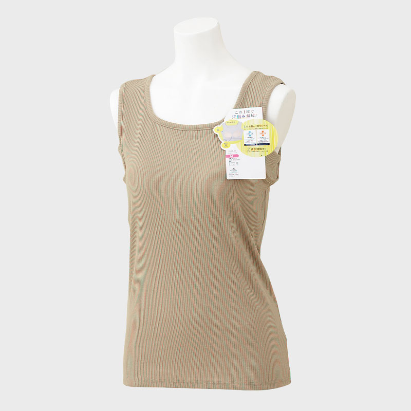 婦人『汗ジミ&汗対策(リブ)』カップ付きタンクトップ(汗取り付き)