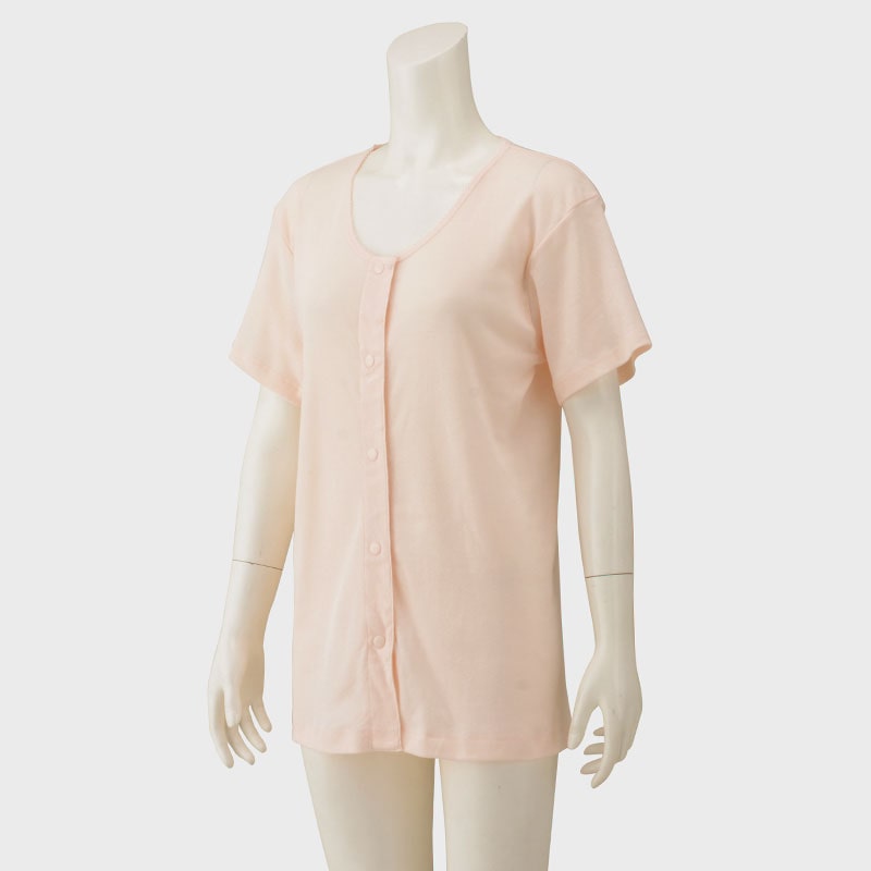婦人接触冷感3分袖前開きシャツ(ホック式)