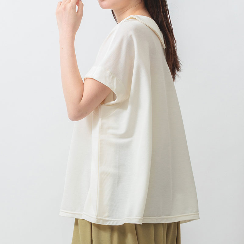 婦人『m.m.o』冷感鹿の子ポロ衿フレンチ袖プルオーバー