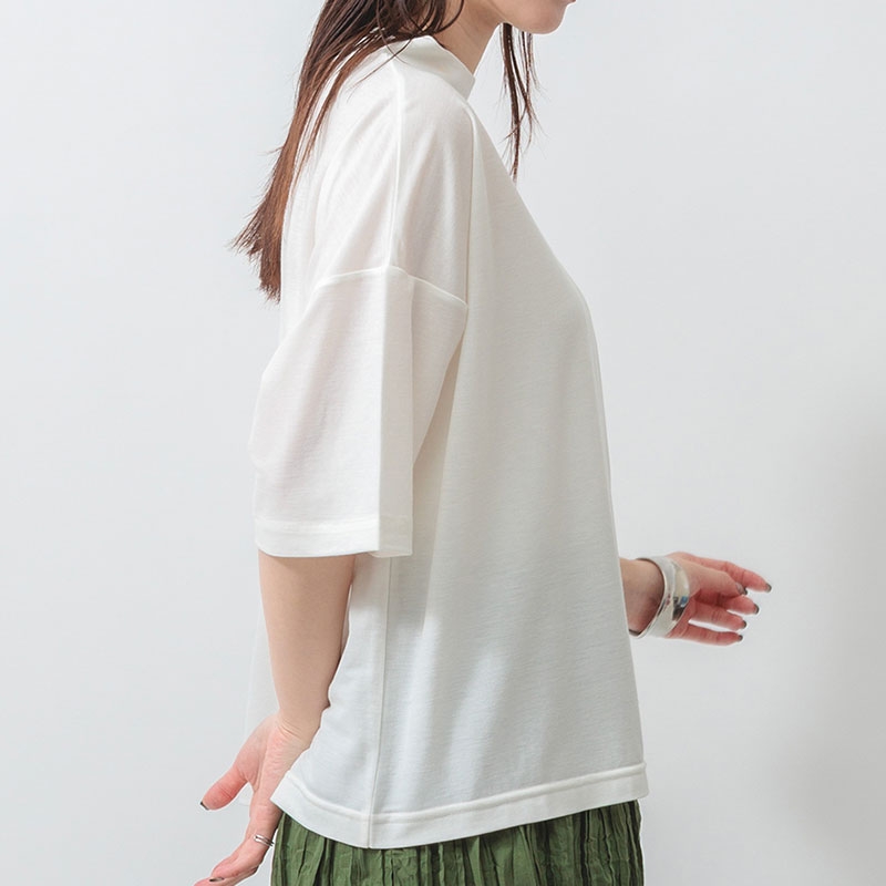 婦人『m.m.o』冷感鹿の子ハイネックプルオーバー五分袖
