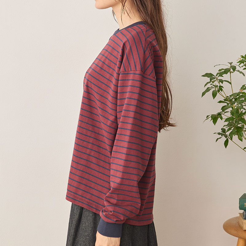 婦人『cloudnine』長袖刺繍入りボーダーカットソー
