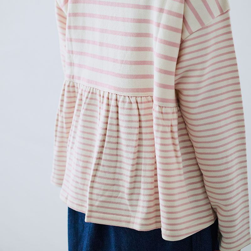 婦人『cloudnine』コットン裏毛先染めボーダー2種使いカットソープルオーバー