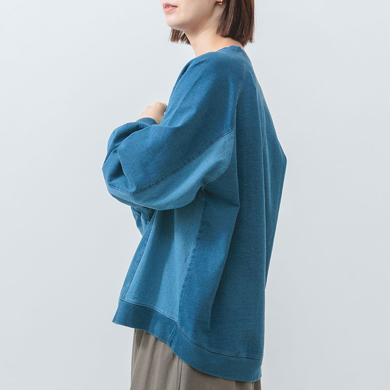 婦人『m.m.o.』インディゴ裏毛ラグランプルオーバー